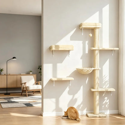 3-in-1 Cat Wall Shelves Furniture Set, Beige