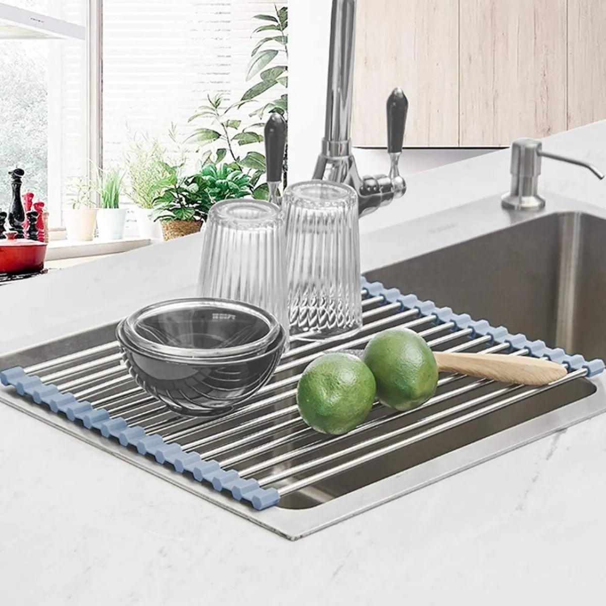 Roll-Up Dish Drying Rack – Over-the-Sink Foldable Stainless Steel Drainer