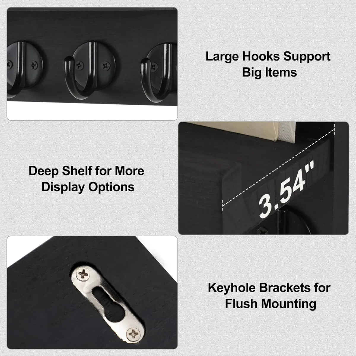 Wall Key Holder with Shelf, Decorative Mail Organizer, Paulownia Wood
