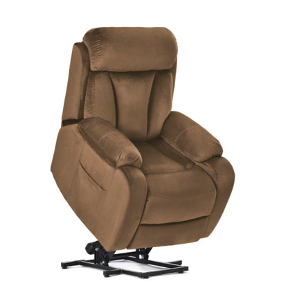 Power Lift Recliner Chair – Velvet Fabric with Wood & Steel Frame, Brown Living Room for Elderly – view 3