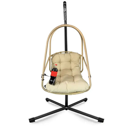 Woven Rattan Hanging Egg Chair with Stand, Khaki