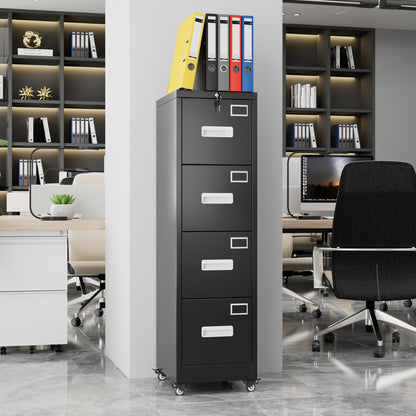 Lockable 4-drawer file cabinet on wheels