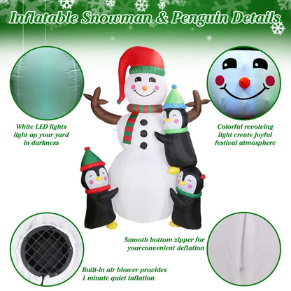 5.9FT Christmas Inflatable Snowman and Penguins with LED Lights
