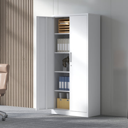 71 inch lockable metal garage cabinet, white