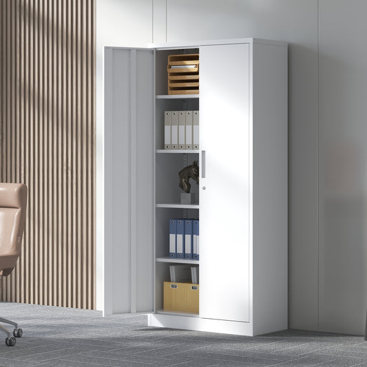 71 inch lockable metal garage cabinet, white