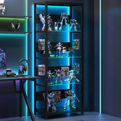 4-tier RGB LED glass display shelf, black