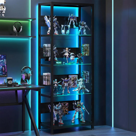 4-tier RGB LED glass display shelf, black