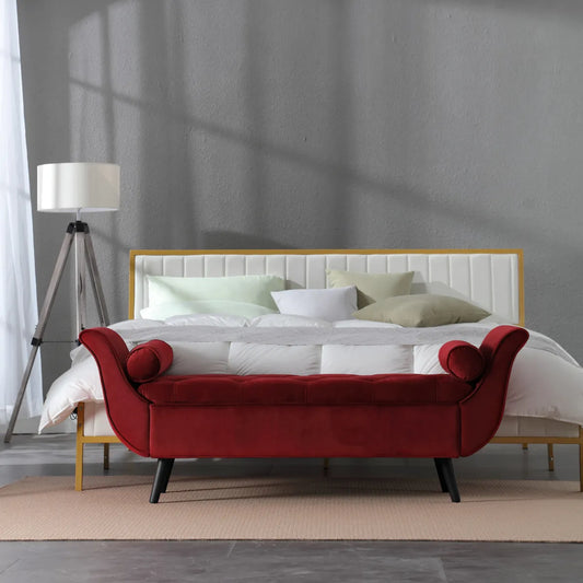 Vintage Tufted Long Bench, Velvet Upholstered Storage Ottoman