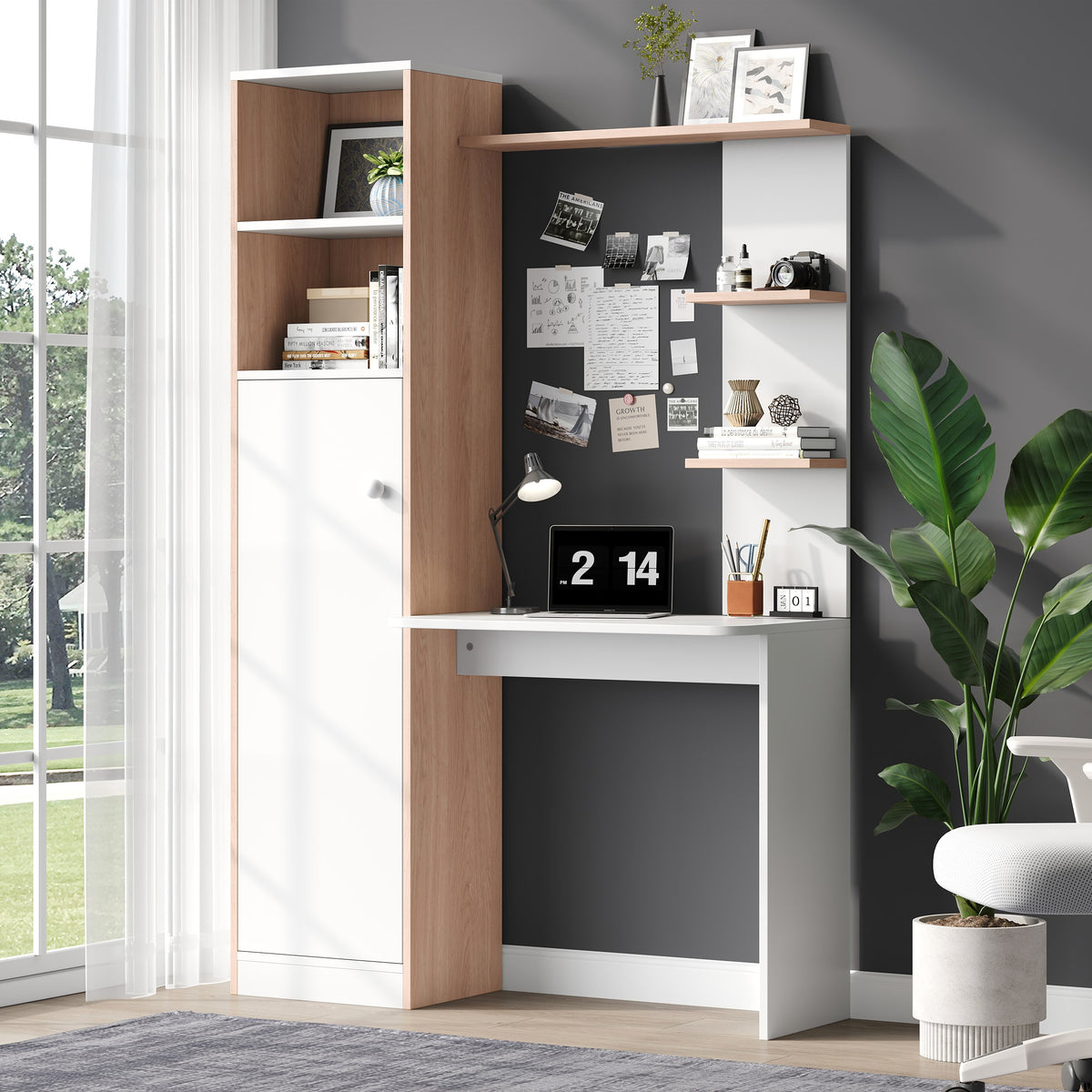 Work desk with storage cabinet and open shelf