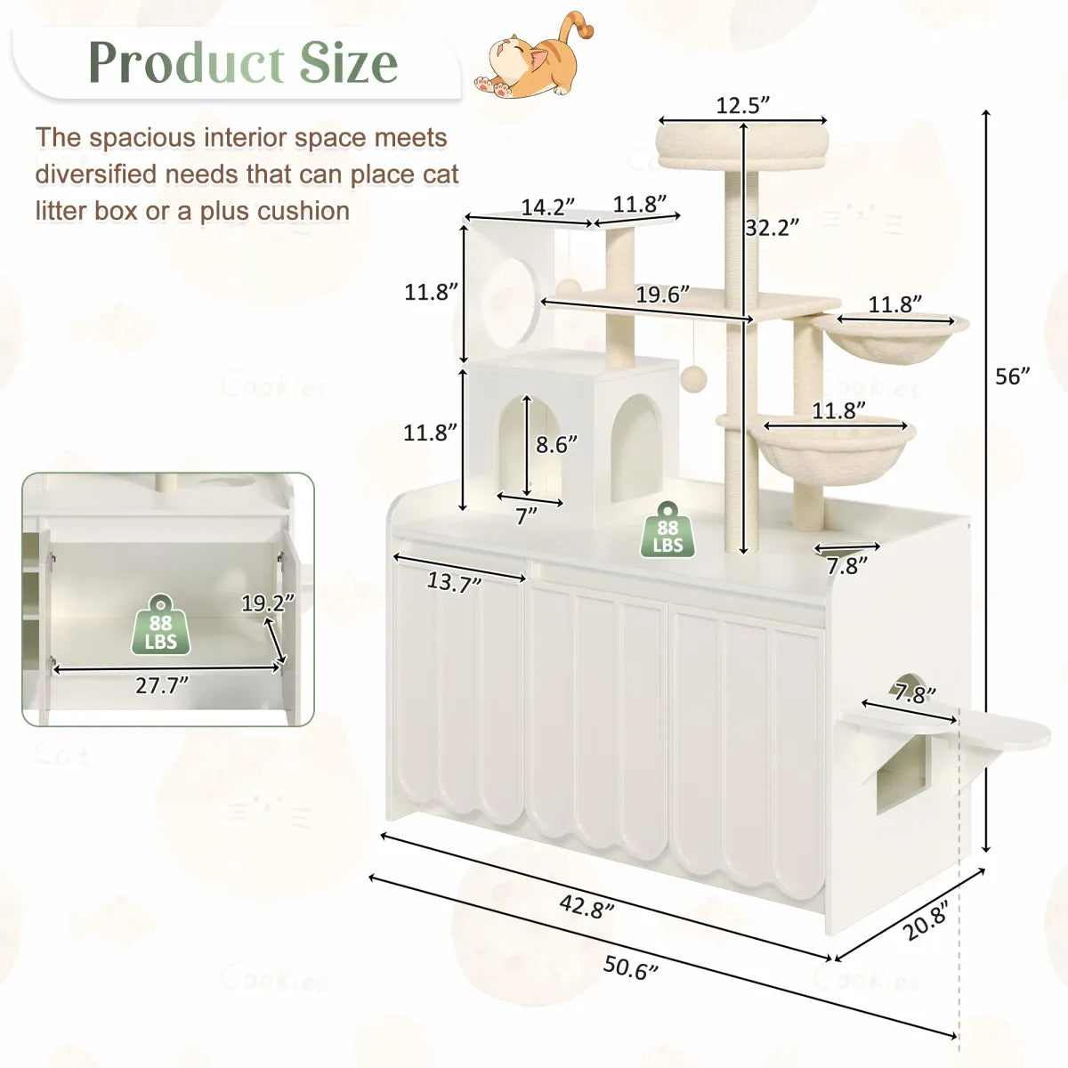 Cat Tree with Litter Box Enclosure, White
