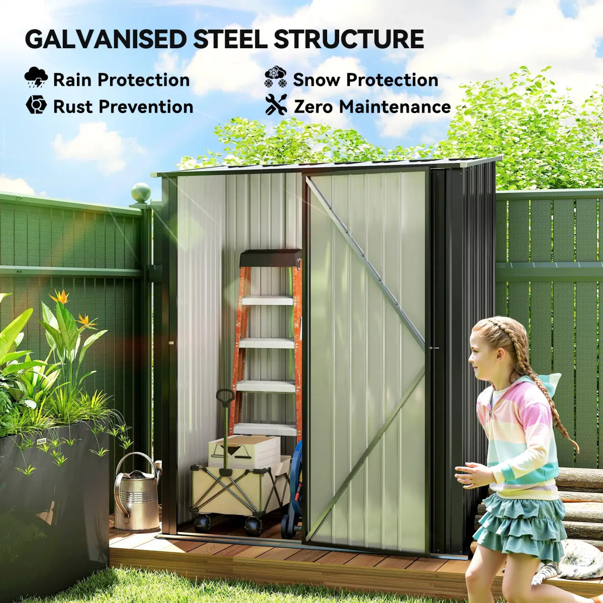 5x3 ft Steel Outdoor Storage Shed, Black