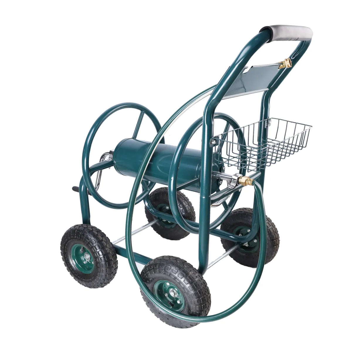 Portable Garden Hose Reel Cart with Storage Basket, Green