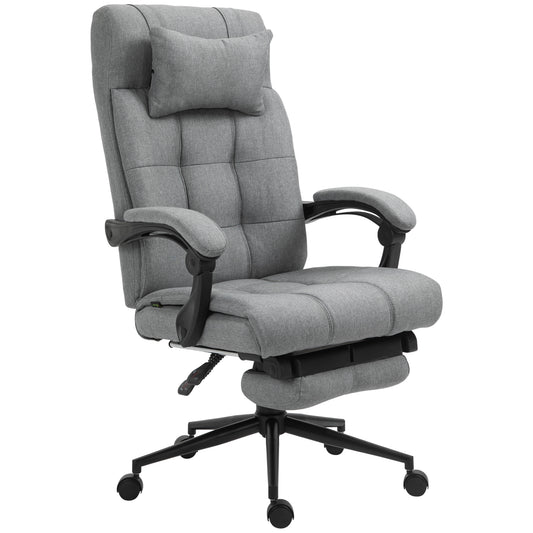 Reclining office chair with footrest, light grey