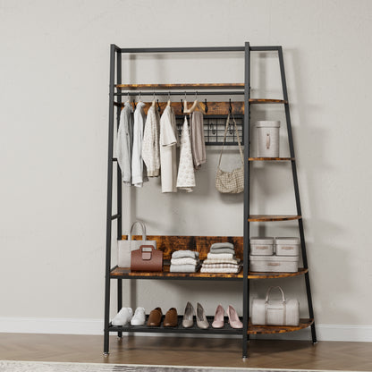 Industrial open coat rack with shelves