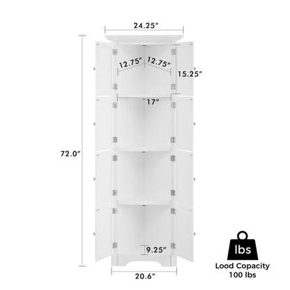 Tall storage cabinet with 4 shelves, white