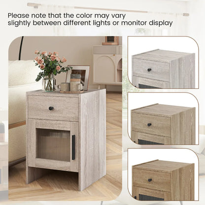 Nightstand with Drawer and Cabinet – Antique Brush White End Table – view 4