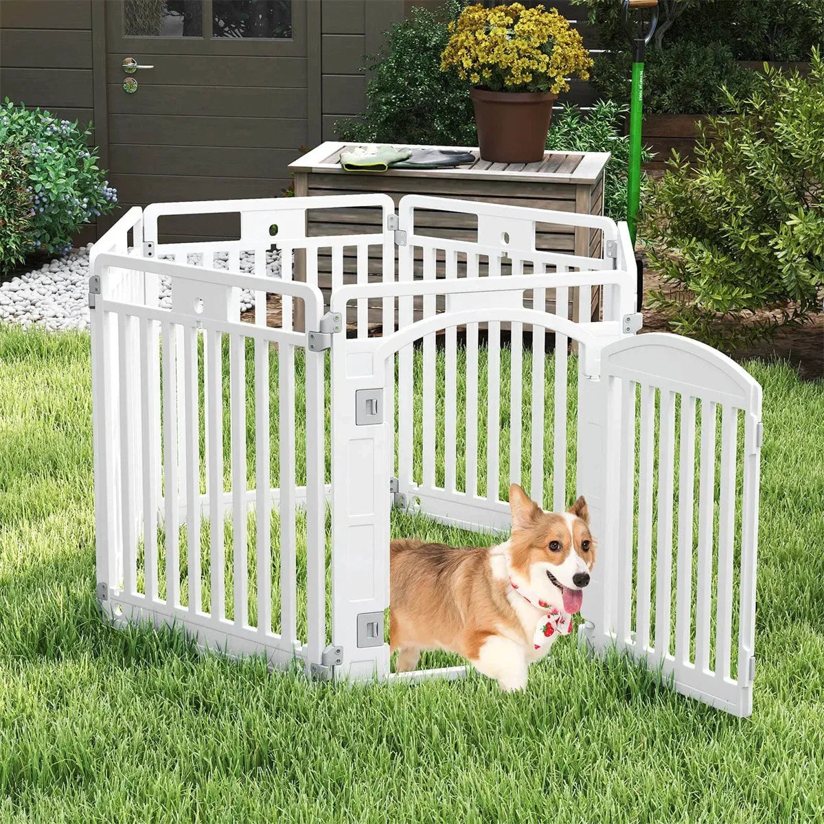 6-Panel HDPE Dog Playpen – Convertible Fence with Lockable Door