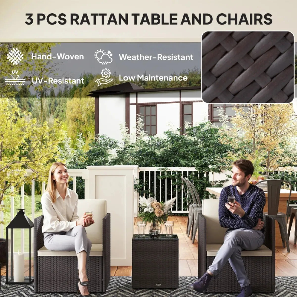 Folding Wicker Bistro Set with Glass Coffee Table – view 6