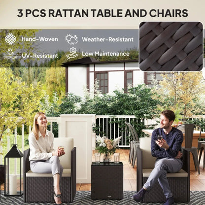 Folding Wicker Bistro Set with Glass Coffee Table – view 6