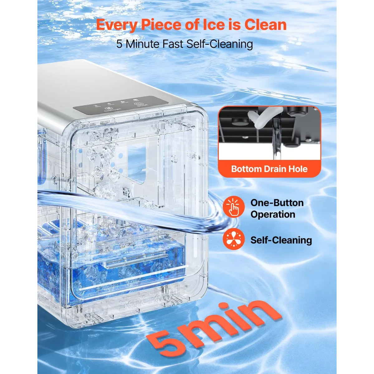 Nugget Ice Maker – Countertop Self-Cleaning Machine with Scoop