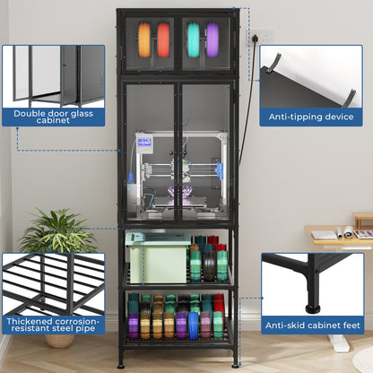 3D printer cabinet with filament storage, black