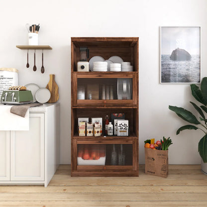 Walnut Bookcase with Fluted Glass Doors