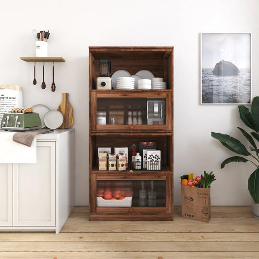 Walnut Bookcase with Fluted Glass Doors