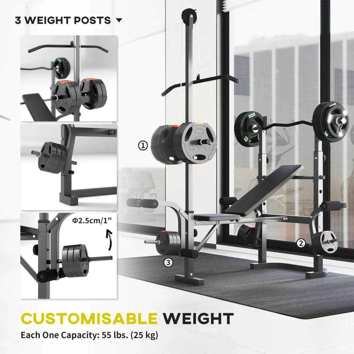 Adjustable Weight Bench with Press Rack – Preacher Curl & Lat Pulldown Station