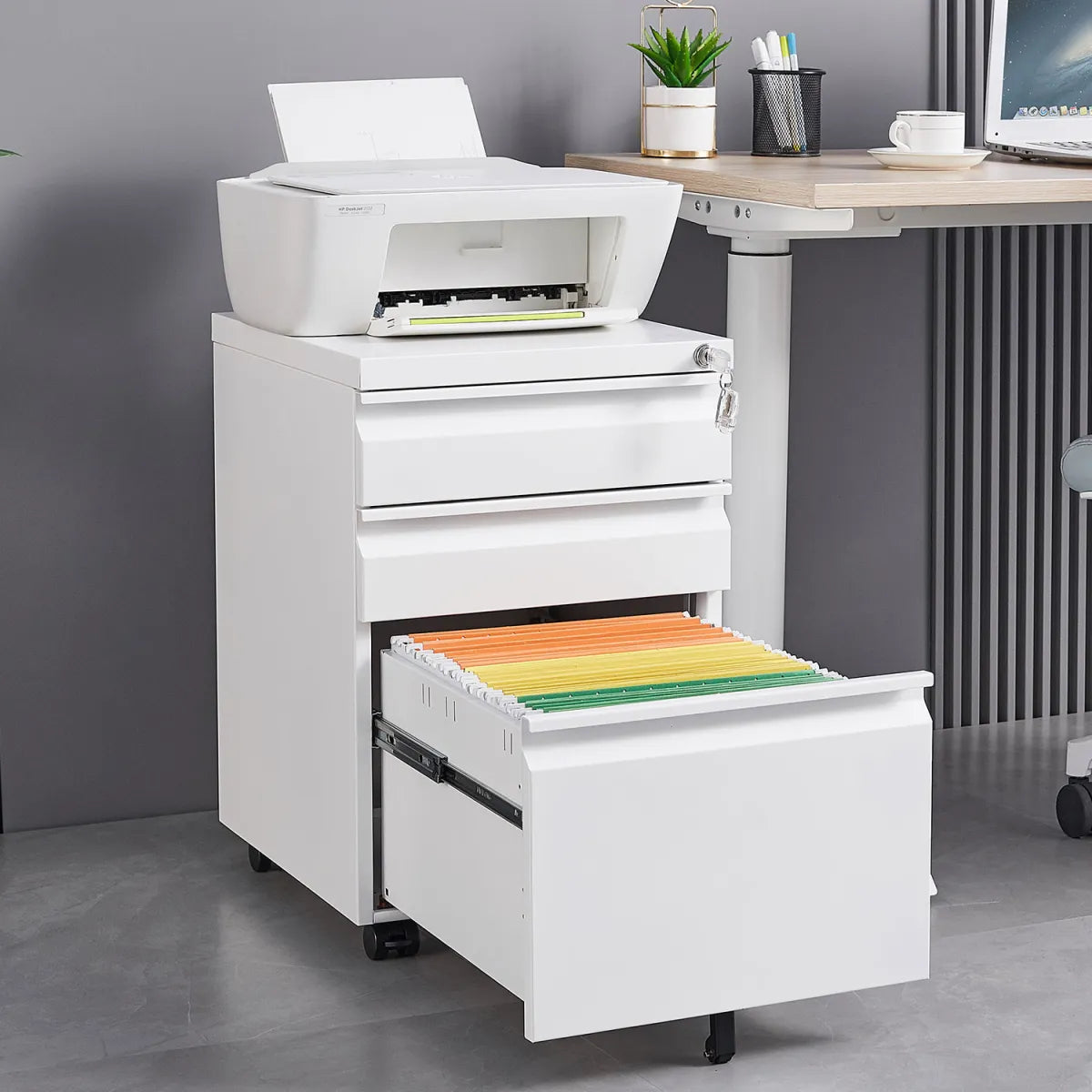 3-Drawer Mobile Filing Cabinet with Lock