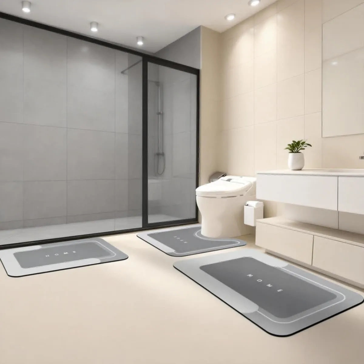 3-Piece Absorbent Bath Mat Set – Quick-Dry Non-Slip Bathroom Rugs