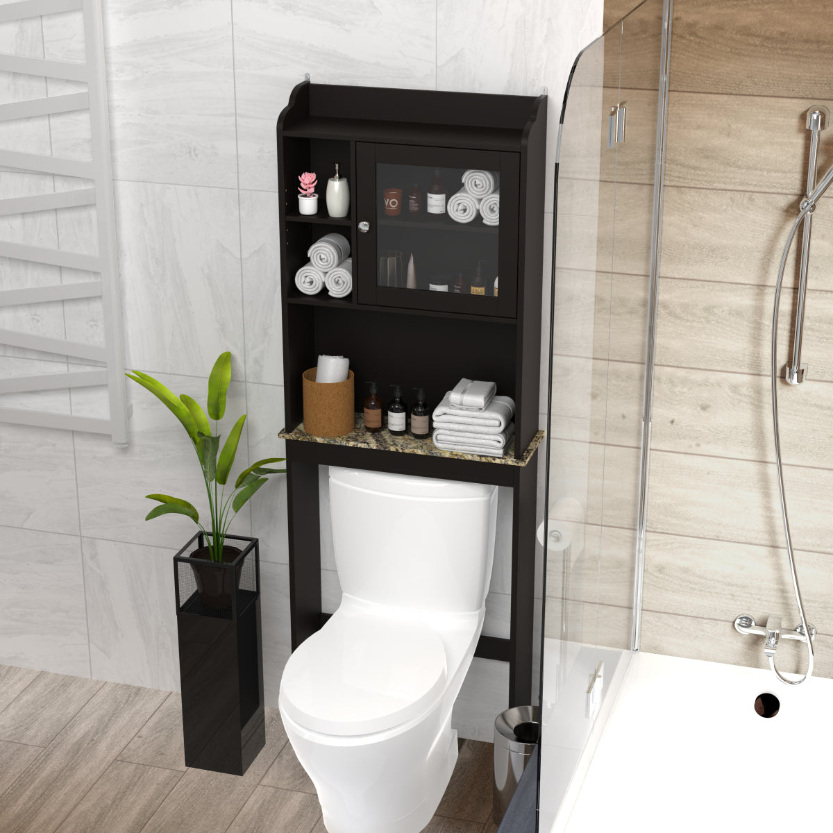 68" Over-The-Toilet Space Saver Cabinet – Wood, Bathroom Storage – view 3