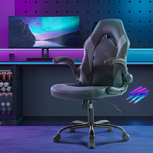 Ergonomic Leather Racing Gaming Chair with Flip-Up Armrests
