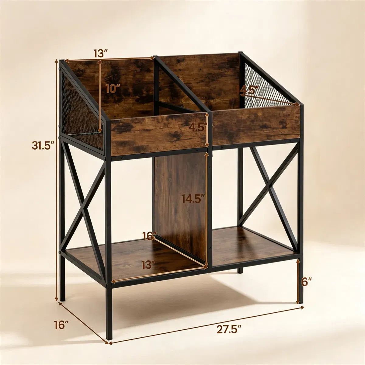 2-Tier Industrial Vinyl Record Storage Rack with Anti-Tipping Kit, Wood and Metal