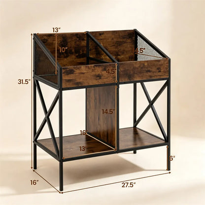 2-Tier Industrial Vinyl Record Storage Rack with Anti-Tipping Kit, Wood and Metal