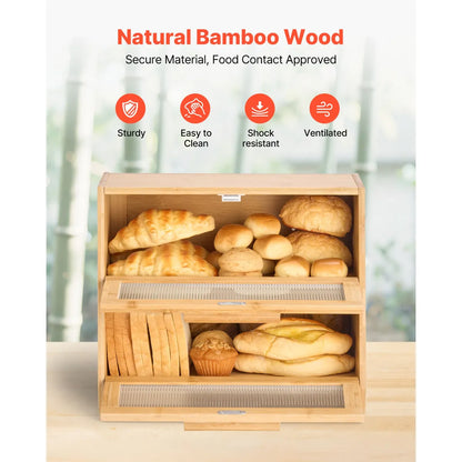 Double-Layer Bamboo Bread Box – Kitchen Counter Storage Container