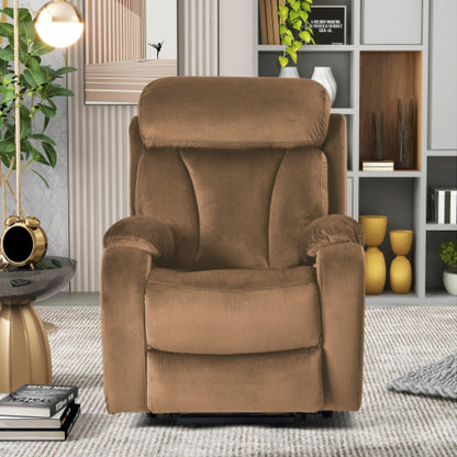 Power Lift Recliner Chair – Velvet Fabric with Wood & Steel Frame, Brown Living Room for Elderly