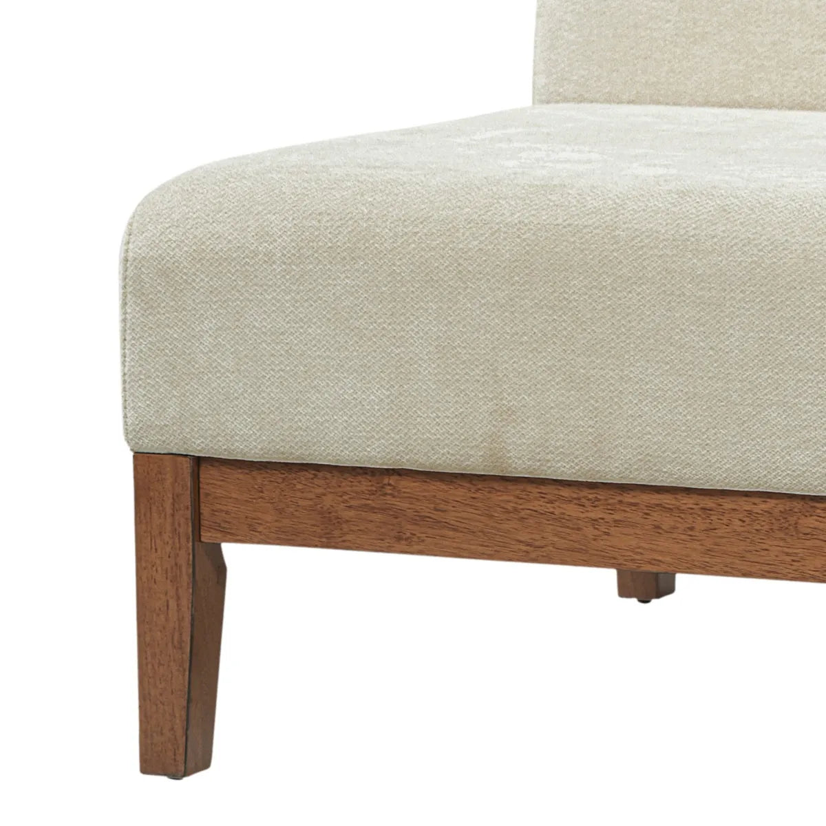 Beige Fabric Accent Chair with Walnut Frame