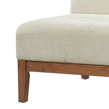 Beige Fabric Accent Chair with Walnut Frame