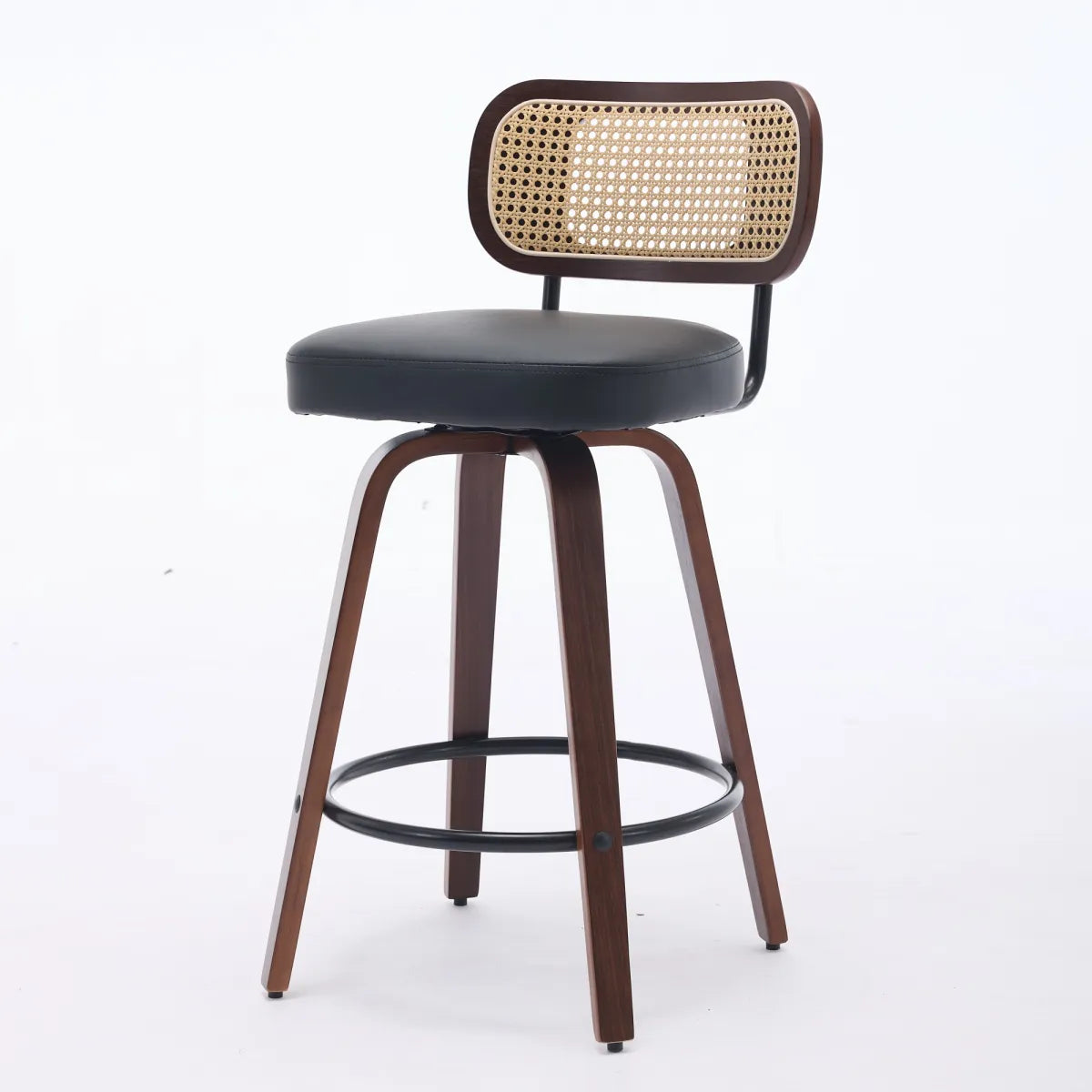 Set of 2 Rattan Cane-Back Swivel Counter Stools