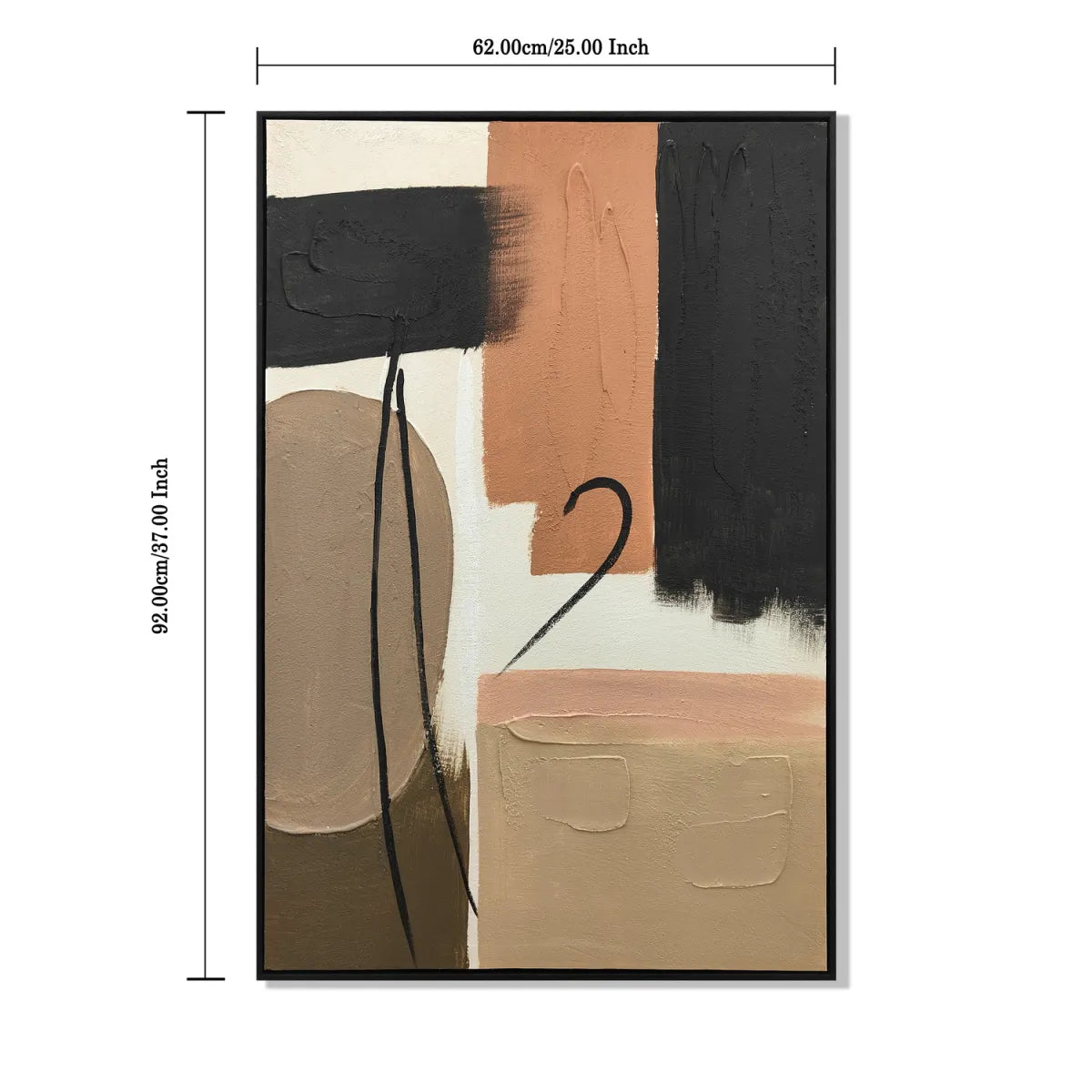 Set of 2 Framed Abstract Wall Art, Black, Beige and Terracotta Textured Canvas