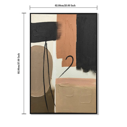 Set of 2 Framed Abstract Wall Art, Black, Beige and Terracotta Textured Canvas