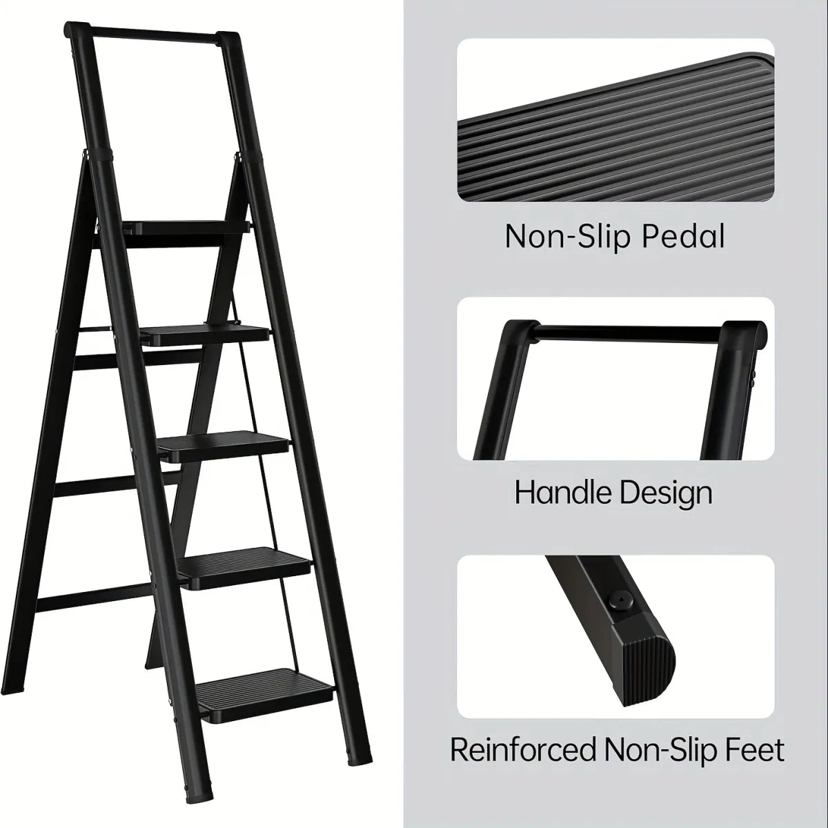5-Step Folding Ladder Stool, Black
