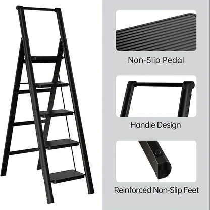 5-Step Folding Ladder Stool, Black