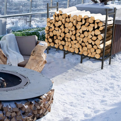 Outdoor Firewood Rack with Waterproof Cover, Heavy Duty Log Storage, Black
