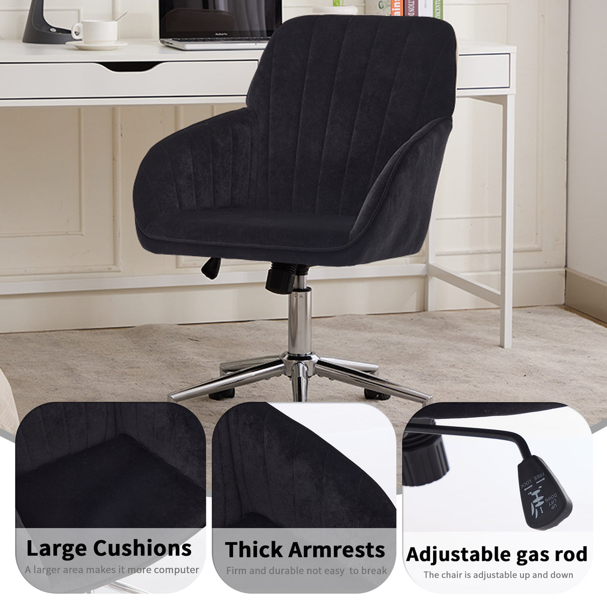 Velvet Swivel Office Chair, Black – alternate view 3