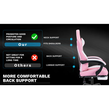 Ergonomic Racing Style Gaming Chair – Massage Lumbar Support, Footrest, Adjustable Headrest, Pink White – view 7
