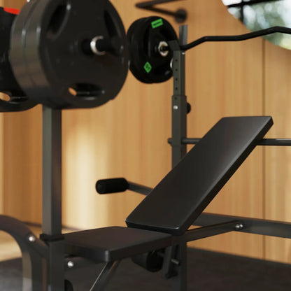 Adjustable Weight Bench with Press Rack – Preacher Curl & Lat Pulldown Station