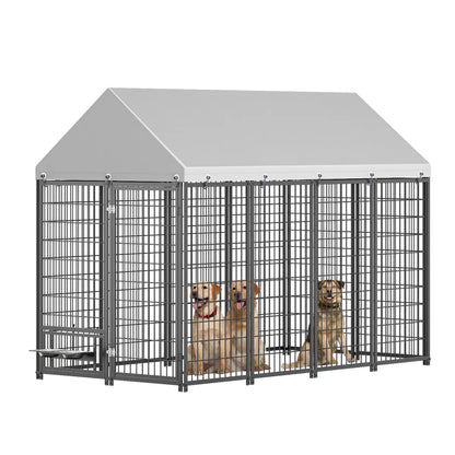 Large Outdoor Dog Kennel with Roof Cover, Black