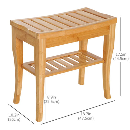 Bamboo Shower Bench and Spa Bath Stool with Storage Shelf