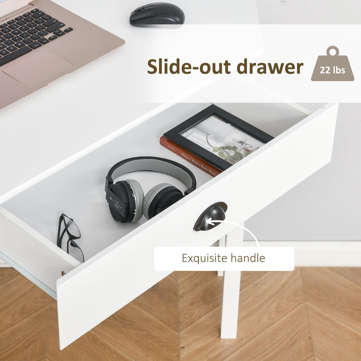 Triangle corner desk with drawer, white